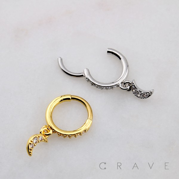 MULTI CZ DANGLE MOON SEPTUM HINGED SEGMENT HOOP RING 316L SURGICAL STEEL MULTI CZ DANGLE MOON SEPTUM HINGED SEGMENT HOOP RING 316L SURGICAL STEEL